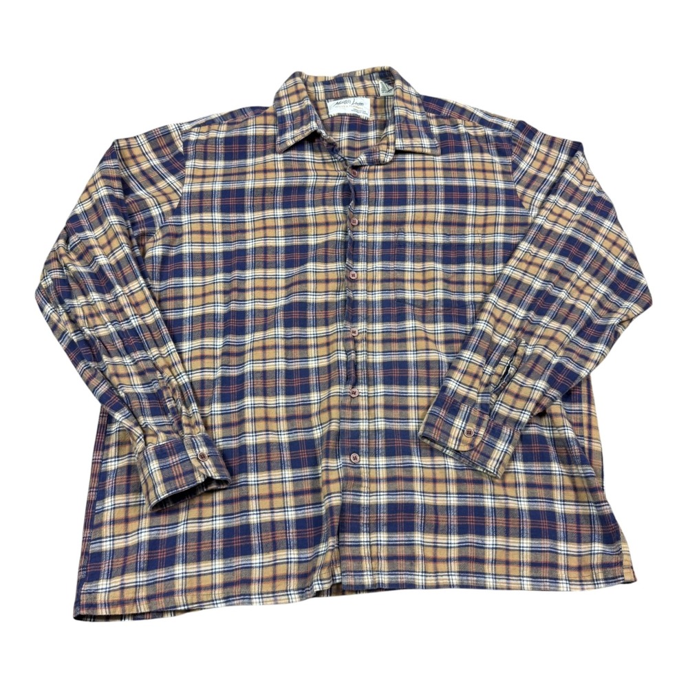 Vintage 80s 90s Master Loom Multicolor Casual Plaid Flannel Shirt Men's XL